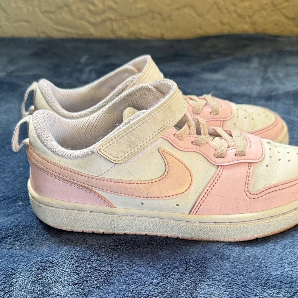 Nike Court Borough Low Pink Recraft Kids Sneakers Size 1 Shoes Strap Adjustable